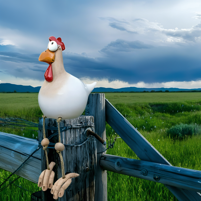 Whimsical Big Eyed Rooster Garden Statue with Weatherproof Design