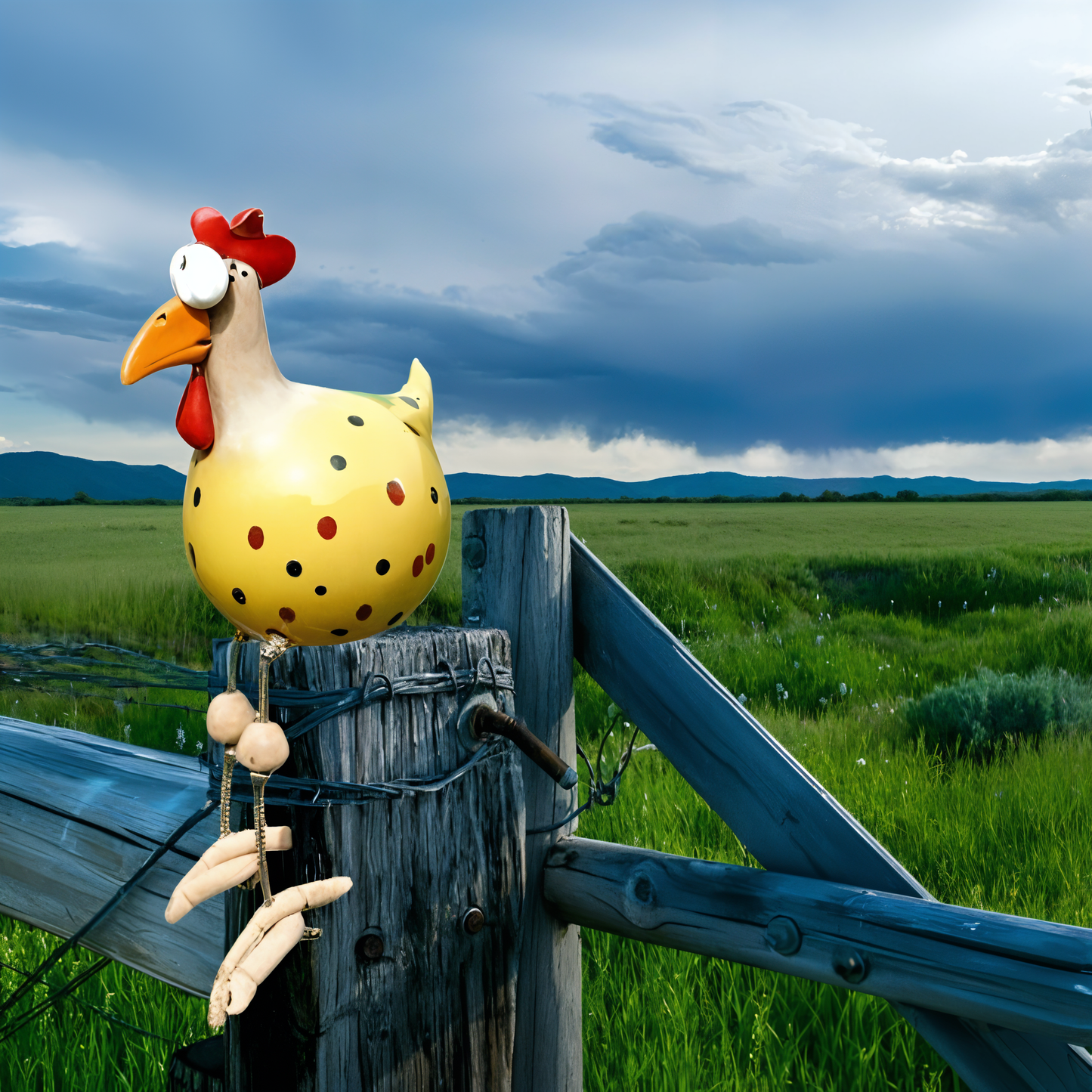 Whimsical Big Eyed Rooster Garden Statue with Weatherproof Design
