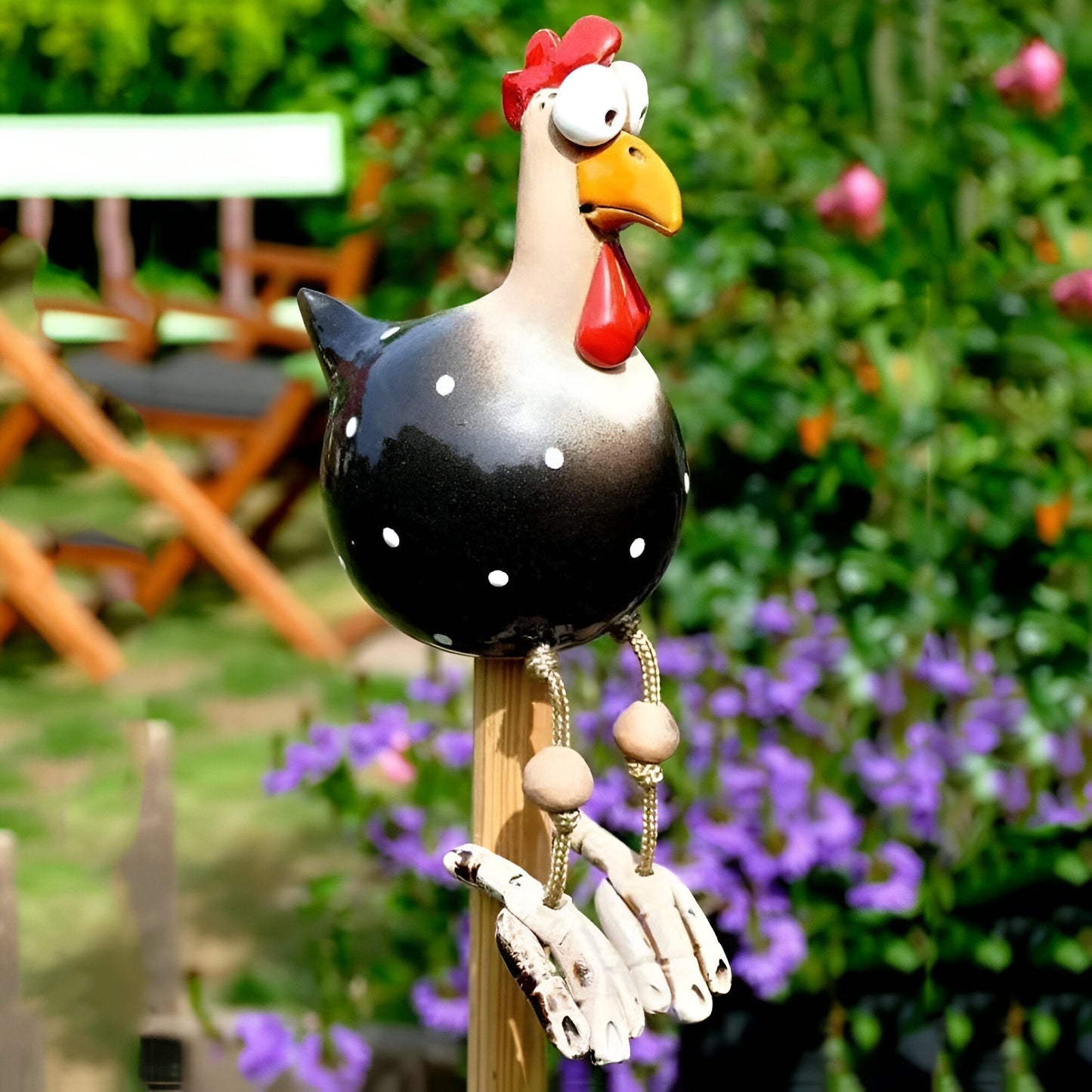 Whimsical Big Eyed Rooster Garden Statue with Weatherproof Design