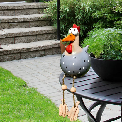 Whimsical Big Eyed Rooster Garden Statue with Weatherproof Design