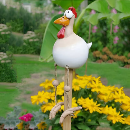 Whimsical Big Eyed Rooster Garden Statue with Weatherproof Design