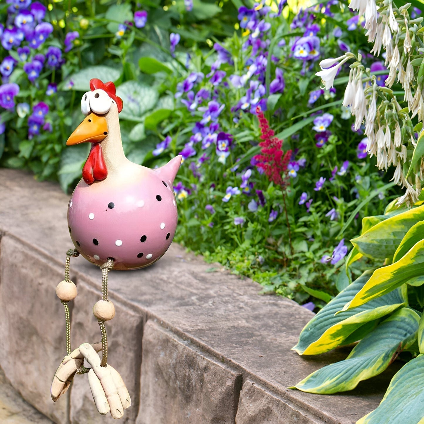 Whimsical Big Eyed Rooster Garden Statue with Weatherproof Design