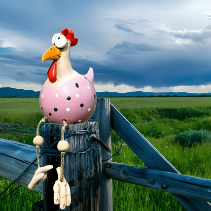 Whimsical Big Eyed Rooster Garden Statue with Weatherproof Design