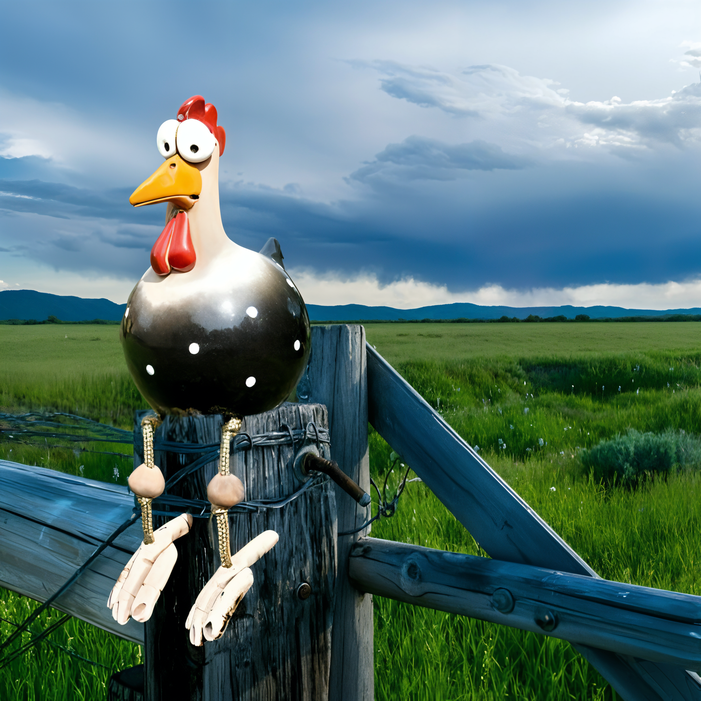 Whimsical Big Eyed Rooster Garden Statue with Weatherproof Design