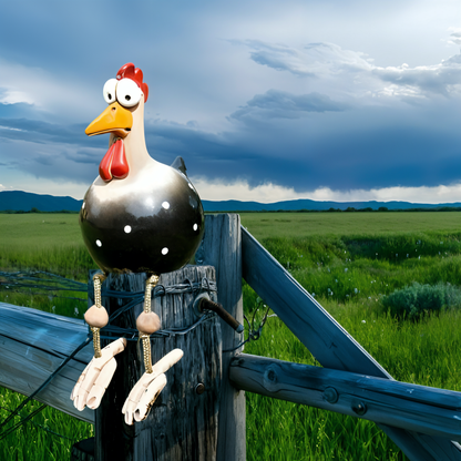 Whimsical Big Eyed Rooster Garden Statue with Weatherproof Design