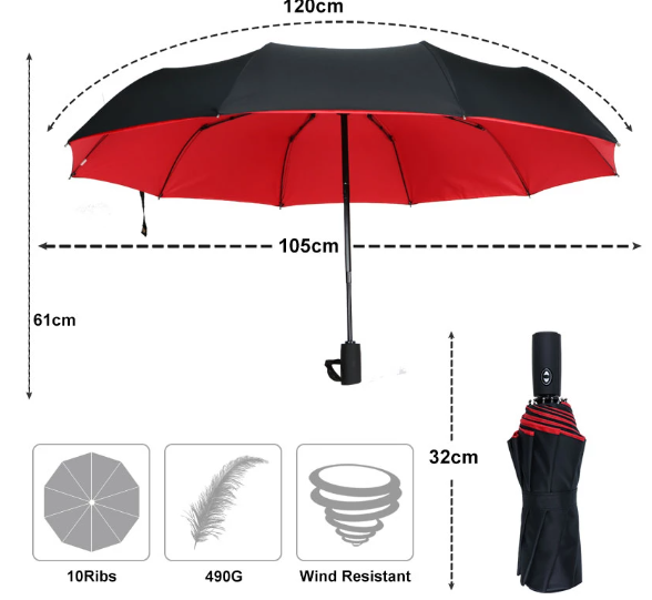 Windproof Storm Umbrella Compact Lightweight Auto Open Travel Umbrella