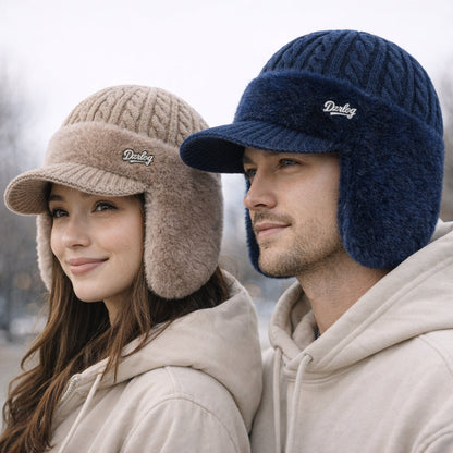 Bonnet d’hiver de trappeur en tricot avec couvre-oreilles et visière, protection contre le froid