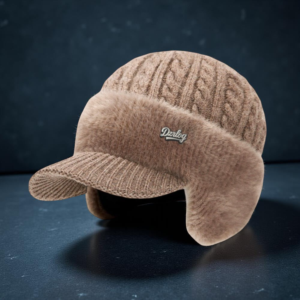 Bonnet d’hiver de trappeur en tricot avec couvre-oreilles et visière, protection contre le froid