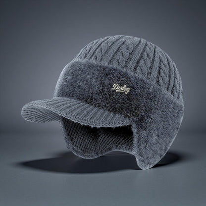 Bonnet d’hiver de trappeur en tricot avec couvre-oreilles et visière, protection contre le froid