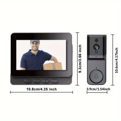 Wireless HD Doorbell Camera with 4.3 Inch IPS Display and Rechargeable Battery