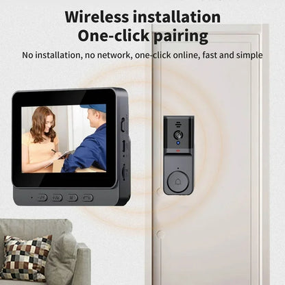 Wireless HD Doorbell Camera with 4.3 Inch IPS Display and Rechargeable Battery