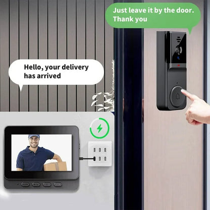 Wireless HD Doorbell Camera with 4.3 Inch IPS Display and Rechargeable Battery