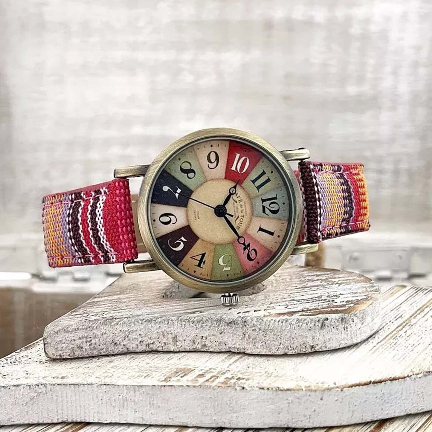 Wise Retro Watch with Denim Canvas Strap Vintage Unisex Design