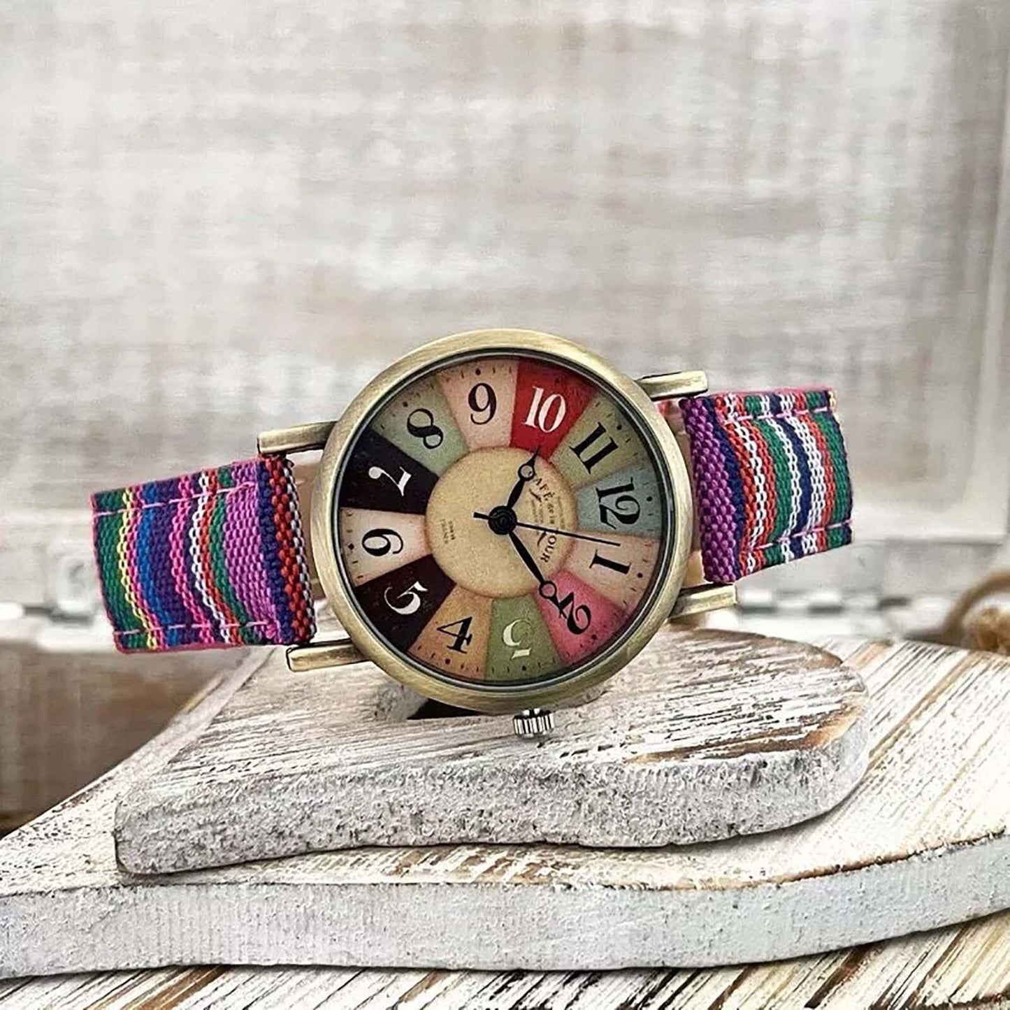 Wise Retro Watch with Denim Canvas Strap Vintage Unisex Design