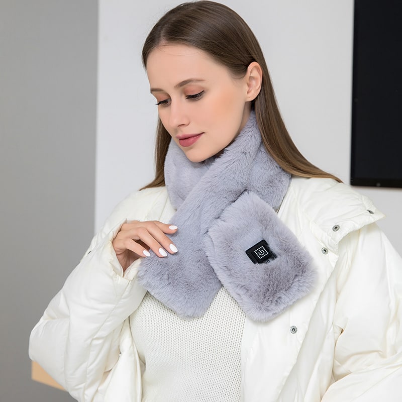 Verwarmde imitatiebont-nekwarmer voor dames met USB-voeding en 3 warmtestanden