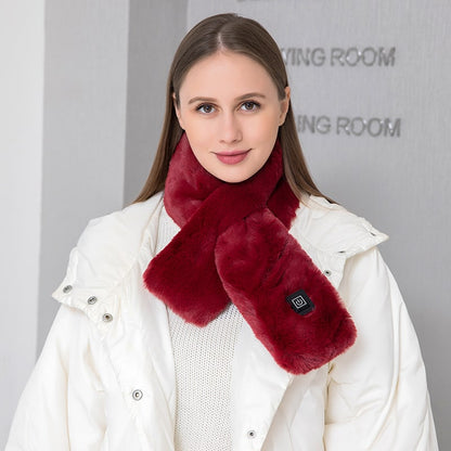 Verwarmde imitatiebont-nekwarmer voor dames met USB-voeding en 3 warmtestanden