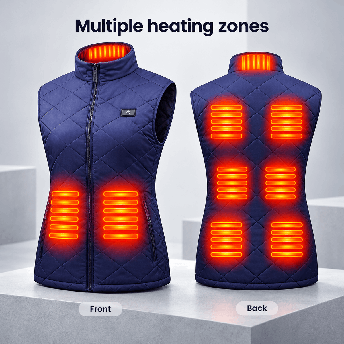 Chaleco calefactable para mujer, acolchado, con calefacción eléctrica, cuello alto, bolsillos con cremallera y diseño ligero