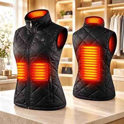 Chaleco calefactable para mujer, acolchado, con calefacción eléctrica, cuello alto, bolsillos con cremallera y diseño ligero