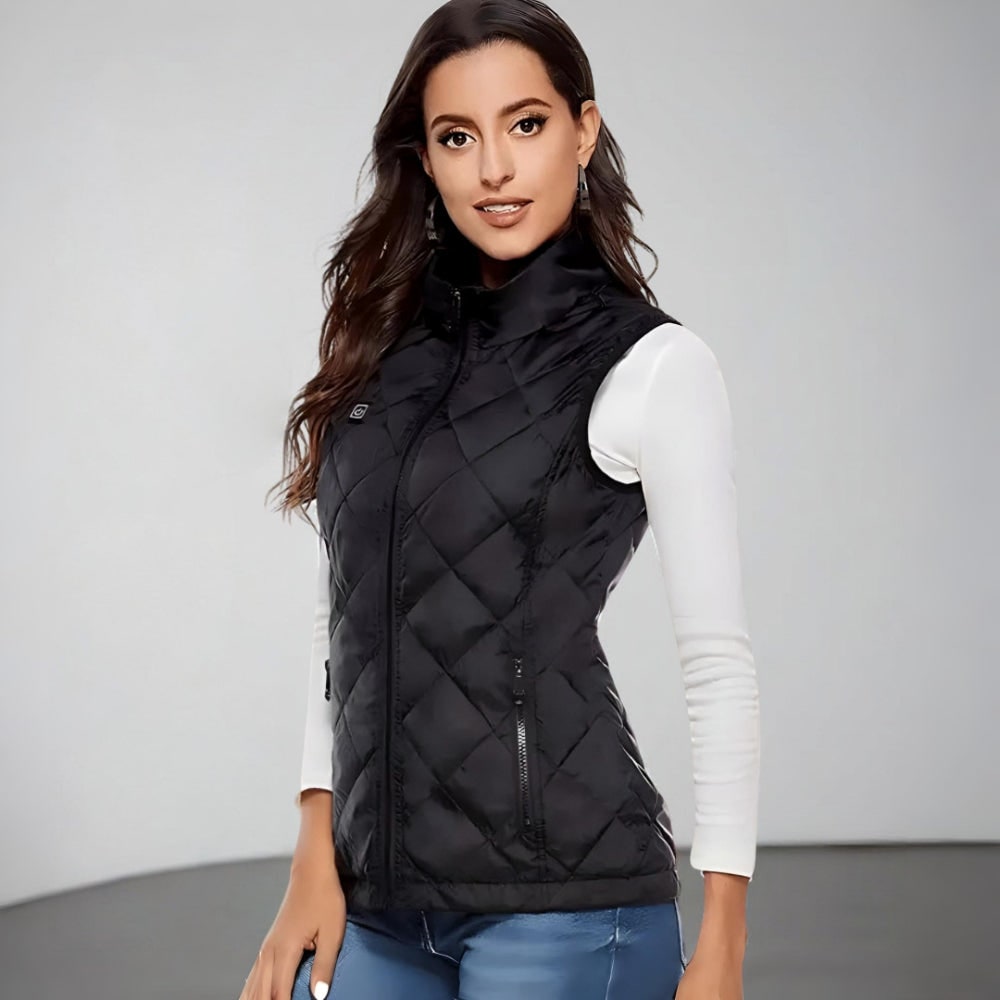 Chaleco calefactable para mujer, acolchado, con calefacción eléctrica, cuello alto, bolsillos con cremallera y diseño ligero
