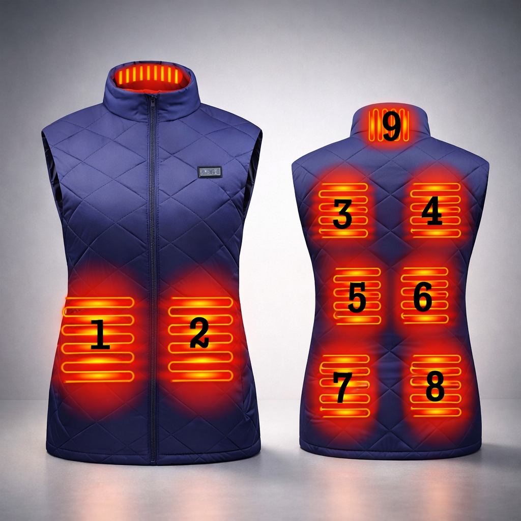 Chaleco calefactable para mujer, acolchado, con calefacción eléctrica, cuello alto, bolsillos con cremallera y diseño ligero