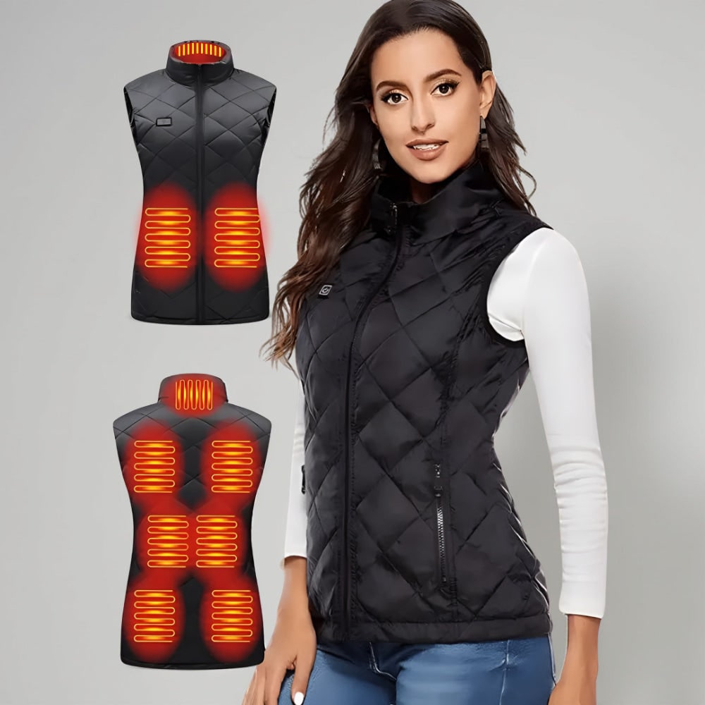 Chaleco calefactable para mujer, acolchado, con calefacción eléctrica, cuello alto, bolsillos con cremallera y diseño ligero