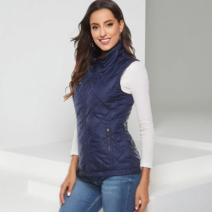 Chaleco calefactable para mujer, acolchado, con calefacción eléctrica, cuello alto, bolsillos con cremallera y diseño ligero