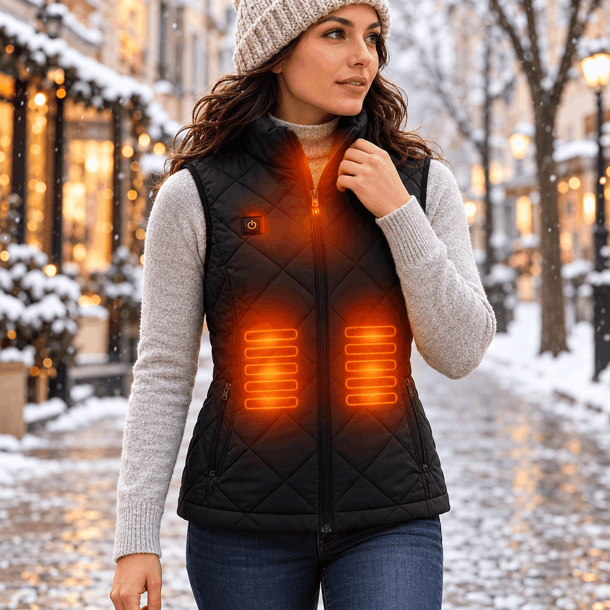 Chaleco calefactable para mujer, acolchado, con calefacción eléctrica, cuello alto, bolsillos con cremallera y diseño ligero