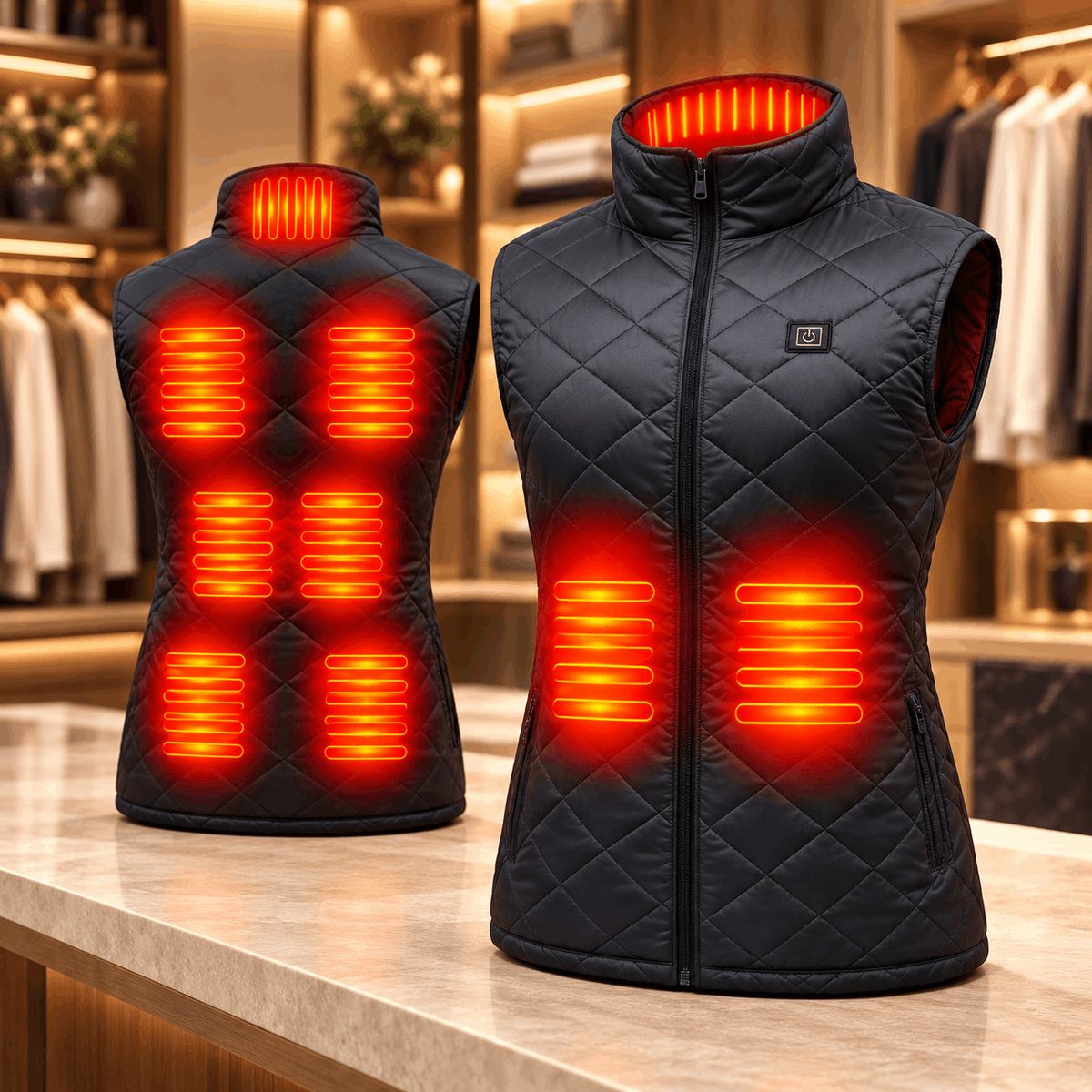 Chaleco calefactable para mujer, acolchado, con calefacción eléctrica, cuello alto, bolsillos con cremallera y diseño ligero