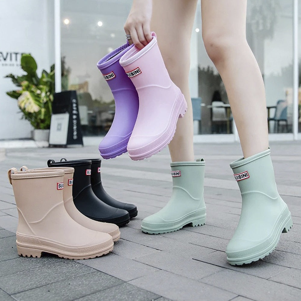 Women’s Rubber Rain Boots with Non-Slip Sole and Back Pull Loops