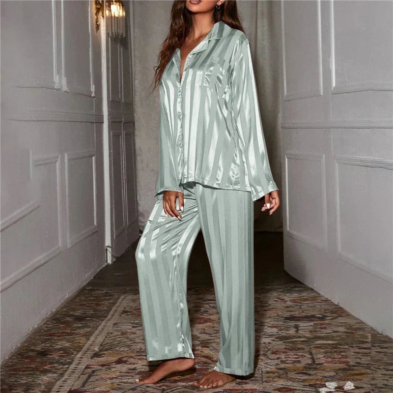 Women's Soft Silky Feel Button Up Pajama Set