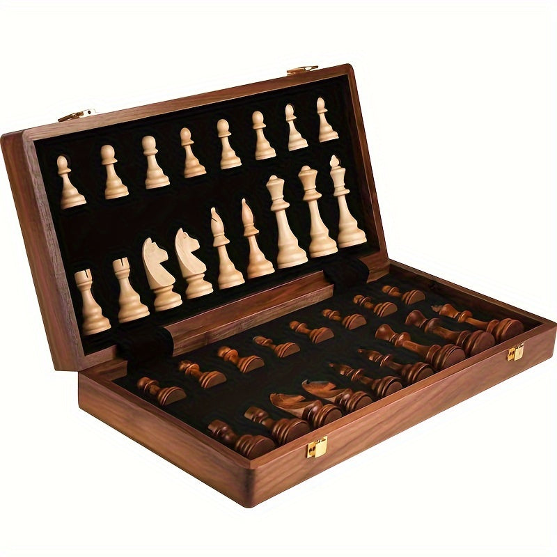Wooden Chess Set with Folding Board and Handcrafted Pieces for Classic Tournament Play