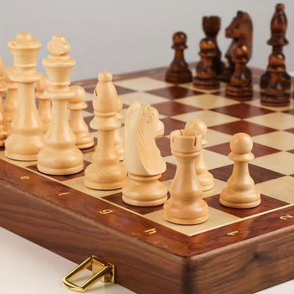Wooden Chess Set with Folding Board and Handcrafted Pieces for Classic Tournament Play