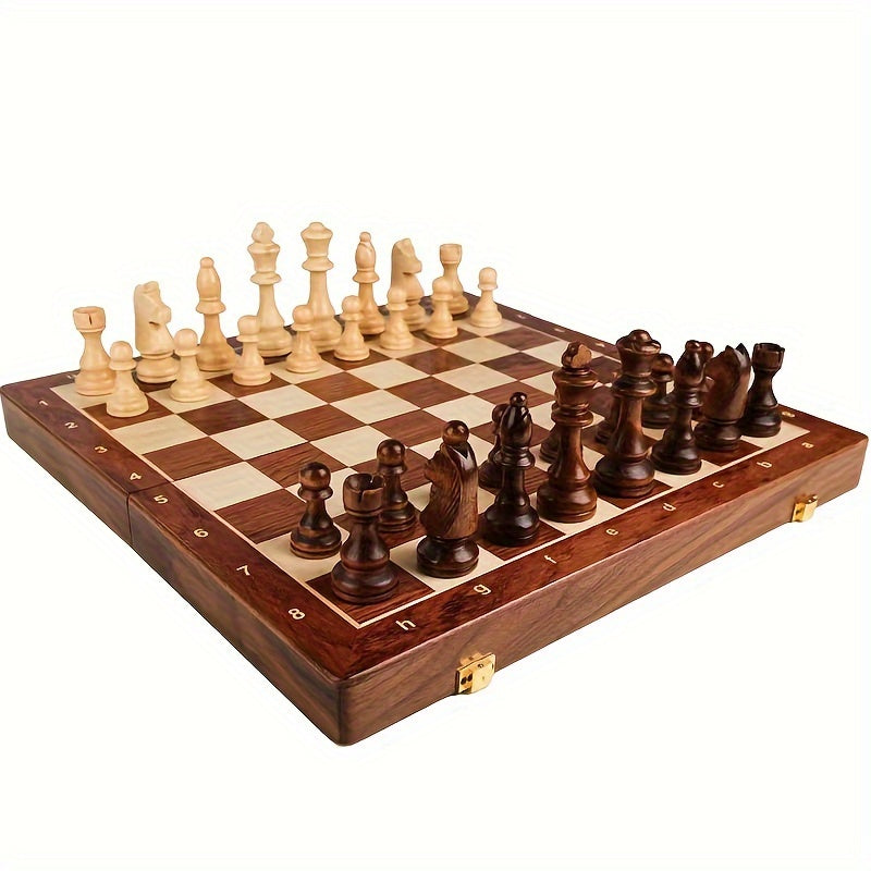 Wooden Chess Set with Folding Board and Handcrafted Pieces for Classic Tournament Play