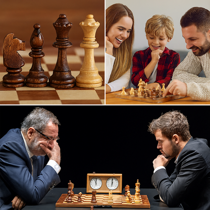 Wooden Chess Set with Folding Board and Handcrafted Pieces for Classic Tournament Play