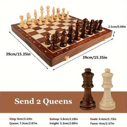 Wooden Chess Set with Folding Board and Handcrafted Pieces for Classic Tournament Play