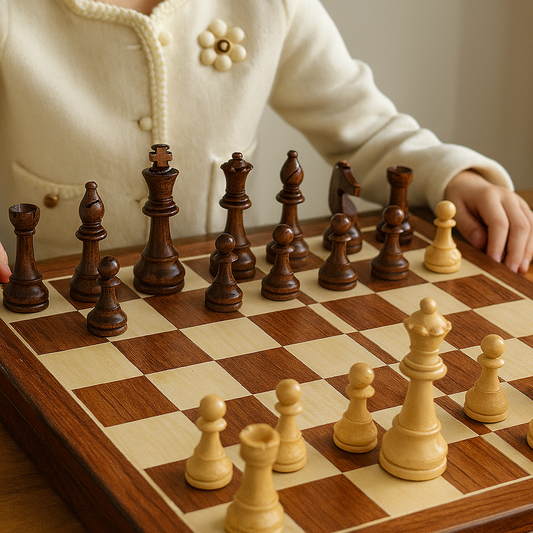Wooden Chess Set with Folding Board and Handcrafted Pieces for Classic Tournament Play