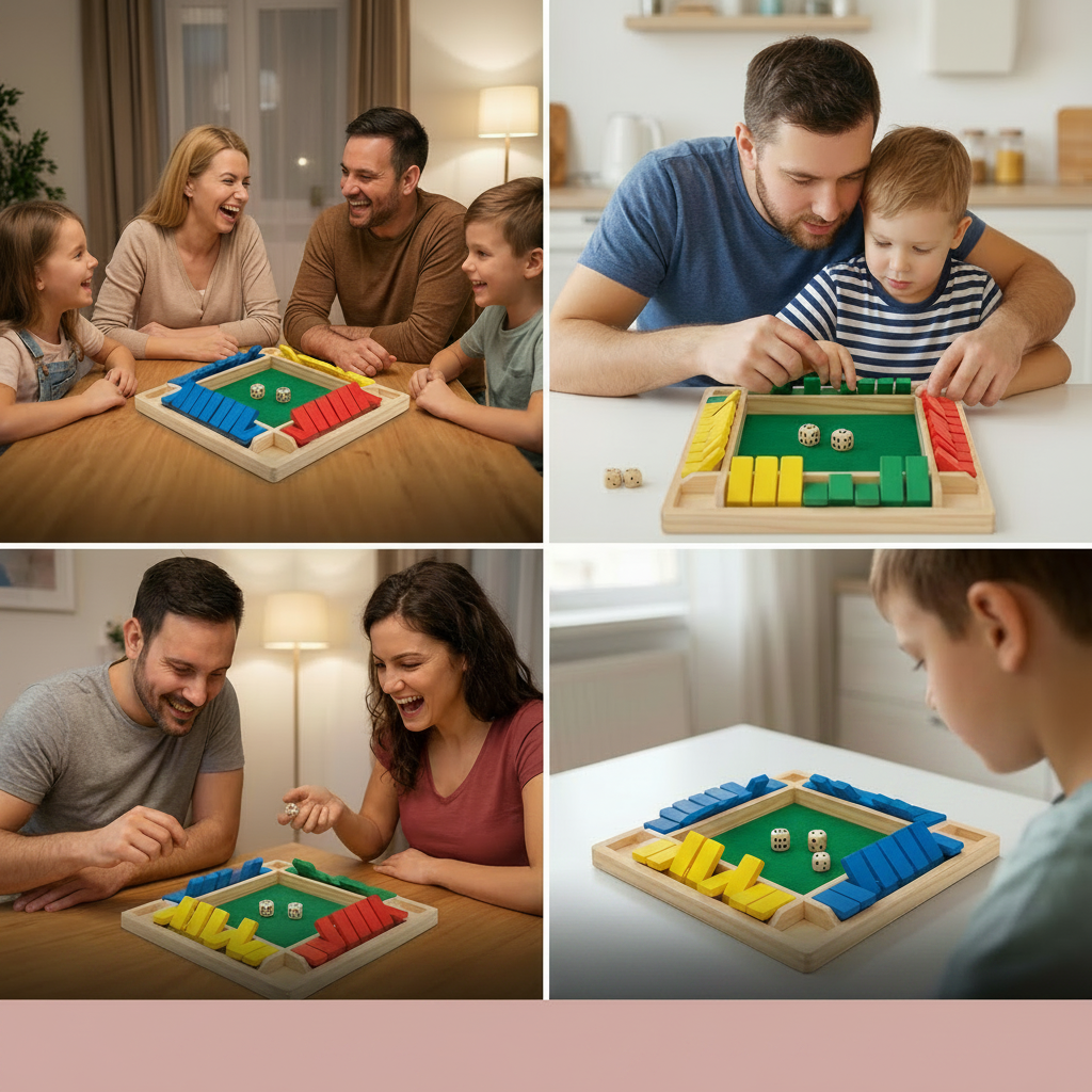 Gioco da tavolo con dadi in legno per l'apprendimento in famiglia