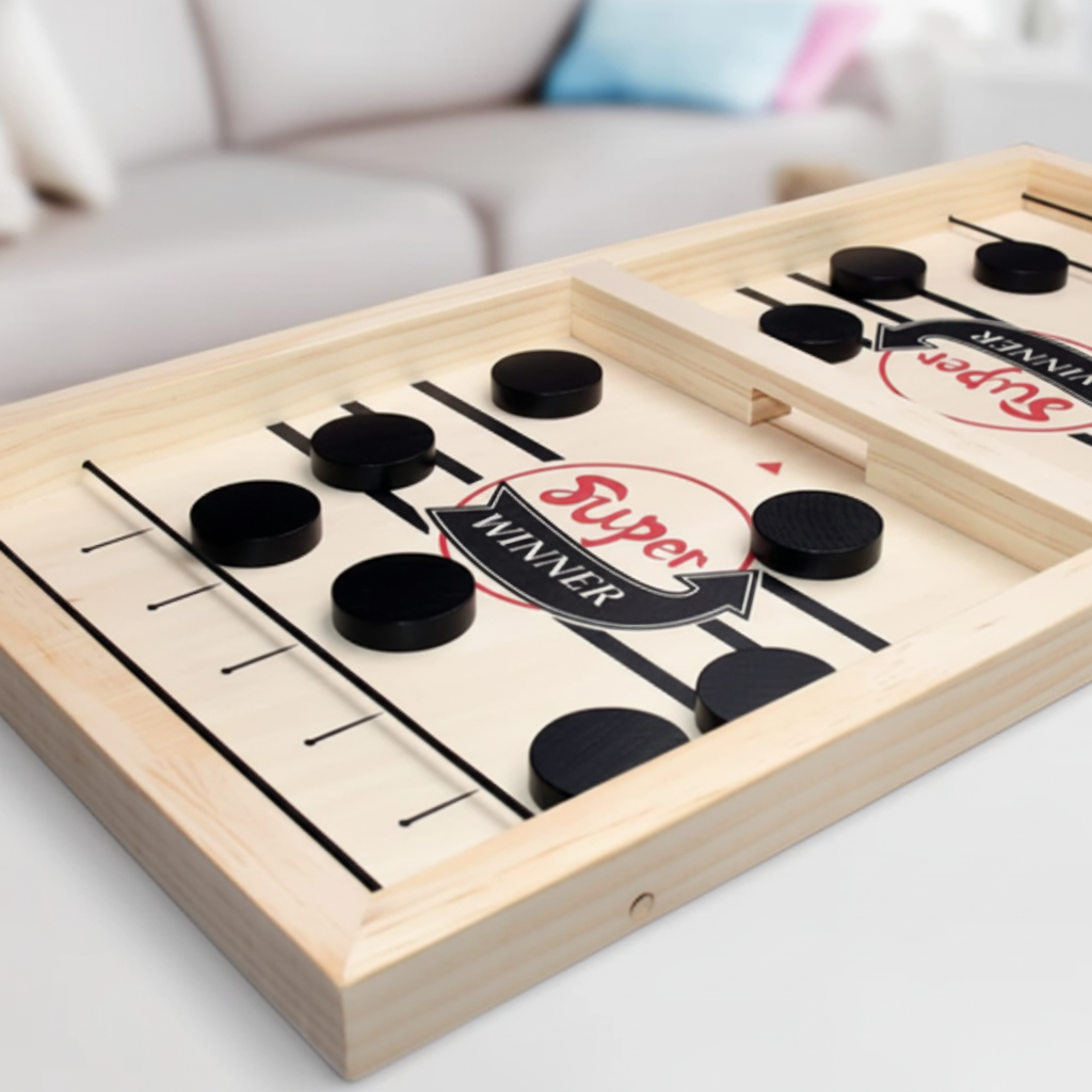 Wooden Fast Sling Puck Board Game Family Travel Game 2 Player
