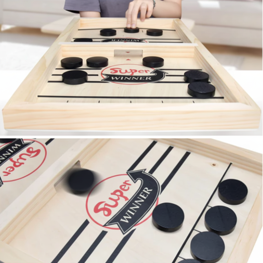 Wooden Fast Sling Puck Board Game Family Travel Game 2 Player