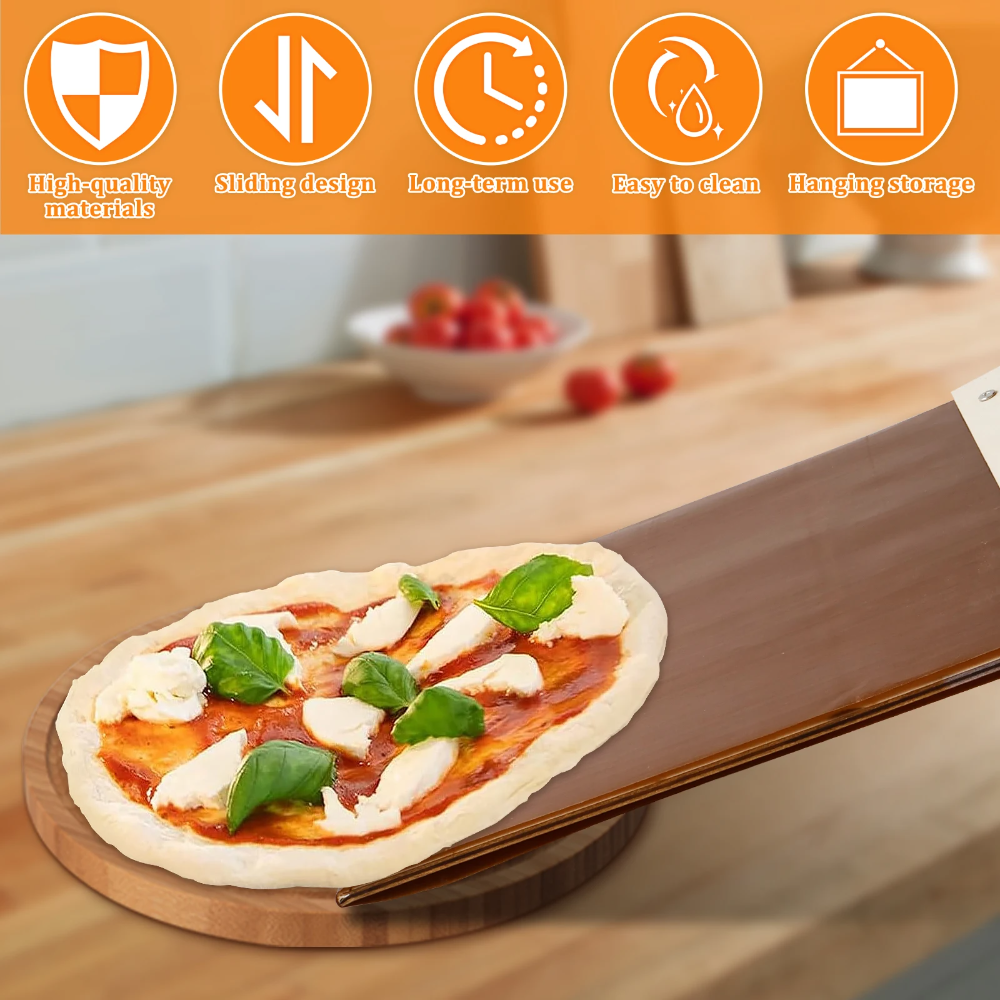 Wooden Pizza Peel with Sliding Lock Mechanism – Non-Stick Pizza Serving Shovel