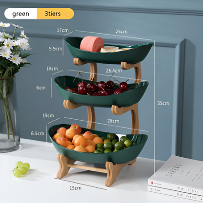 Wooden Tiered Fruit Bowl Multi Layer Display Stand