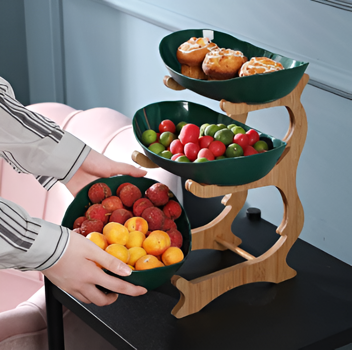 Wooden Tiered Fruit Bowl Multi Layer Display Stand