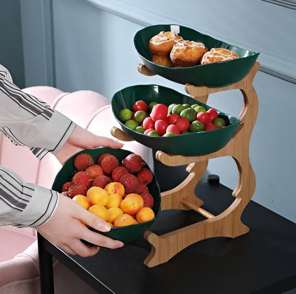 Wooden Tiered Fruit Bowl Multi Layer Display Stand