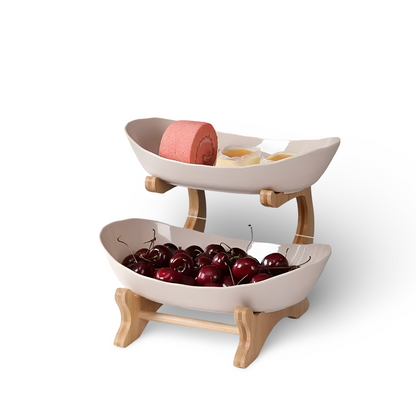 Wooden Tiered Fruit Bowl Multi Layer Display Stand