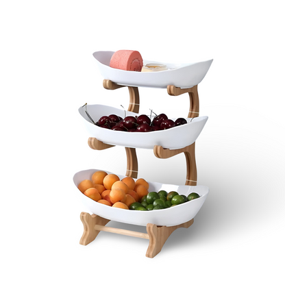 Wooden Tiered Fruit Bowl Multi Layer Display Stand