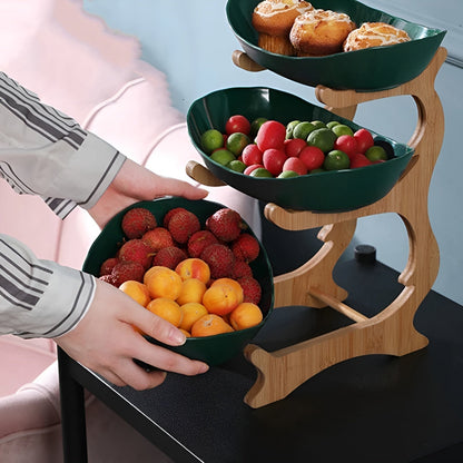 Wooden Tiered Fruit Bowl Multi Layer Display Stand