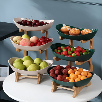 Wooden Tiered Fruit Bowl Multi Layer Display Stand