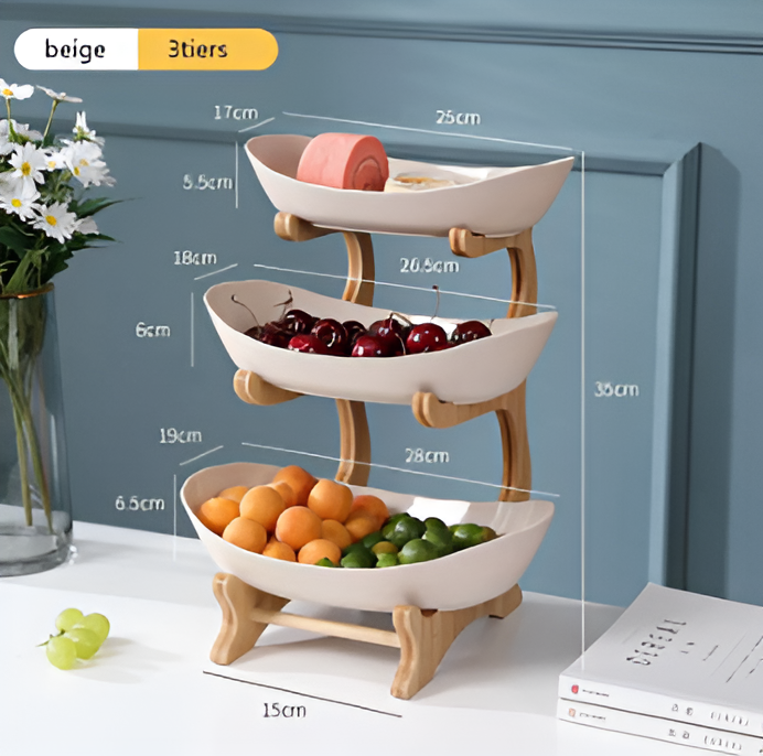 Wooden Tiered Fruit Bowl Multi Layer Display Stand