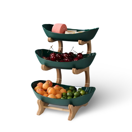 Wooden Tiered Fruit Bowl Multi Layer Display Stand