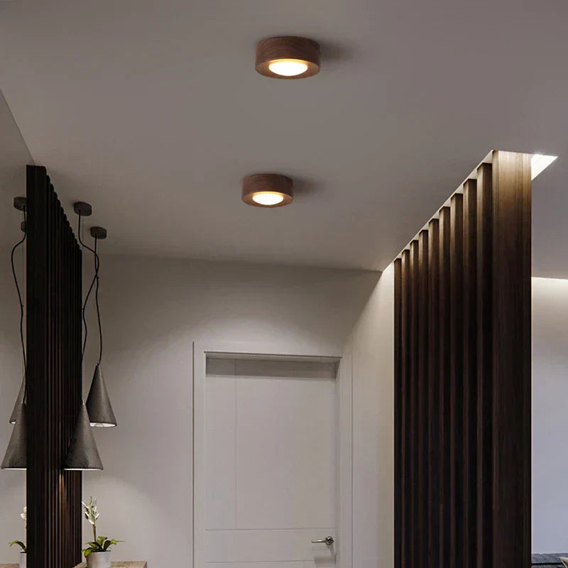 WoodenGlow Walnut LED Ceiling Light Modern Wooden Spotlight